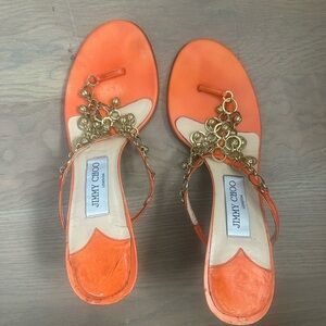 Jimmy Choo Orange Sandals with Gold Accents